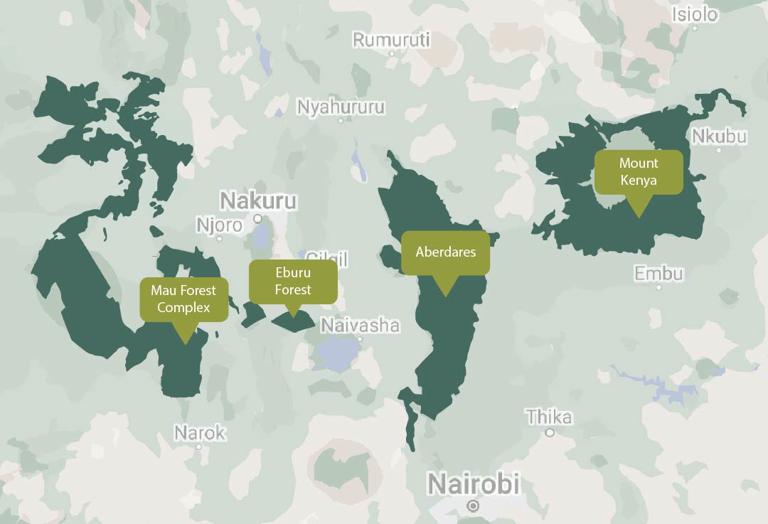 Map showing the four mountain forest systems
